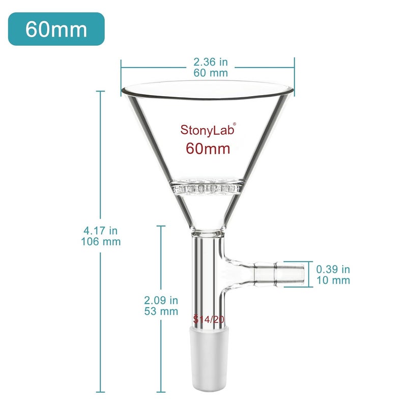 stonylab Borosilicate Glass Triangular Filtration Funnel, Vacuum Filtration, Efficient Filtering, 14/20 Joint, 60mm Diameter, Ideal for Laboratory Filtration Processes - Image 2